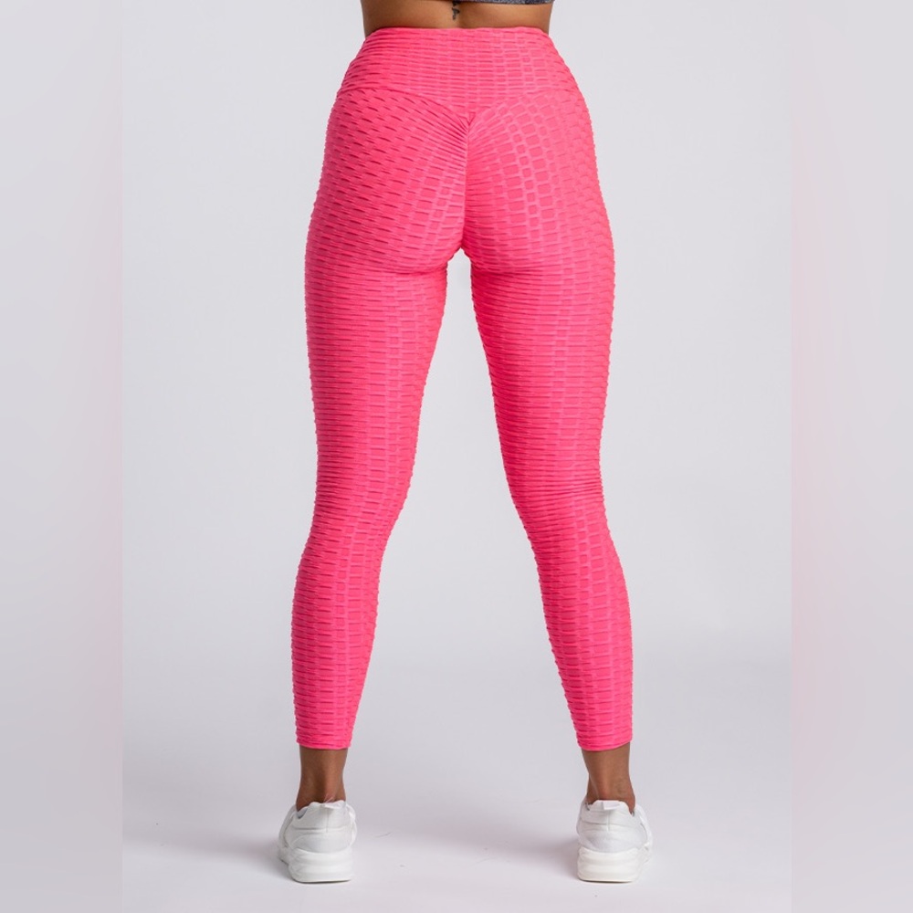 Women's Textured Leggings chimera pink shape-wear honeycomb scrunch butt gym